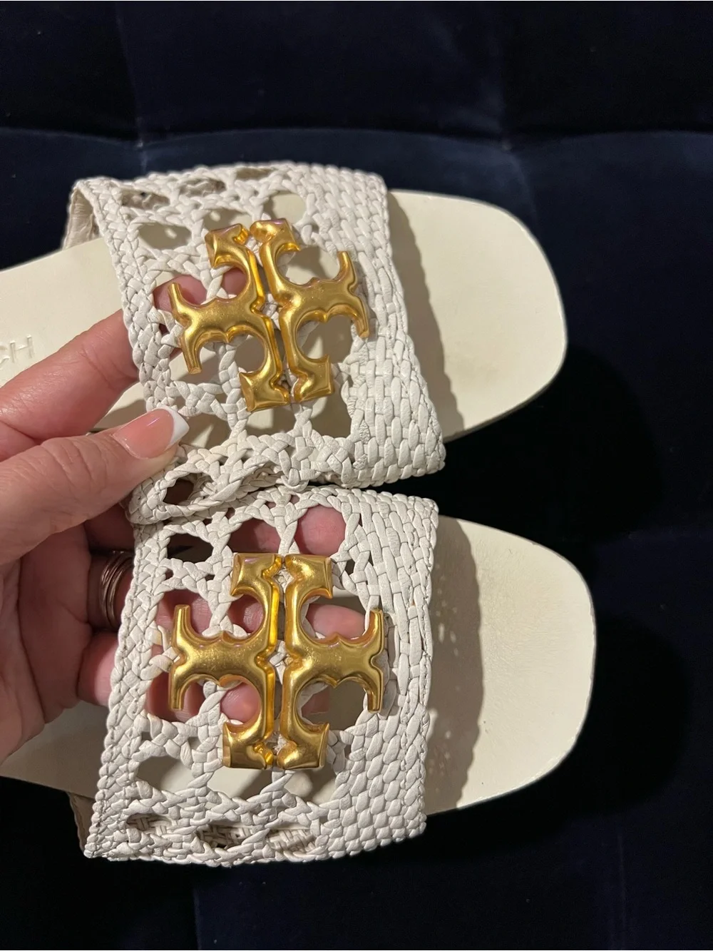 Tory Burch Eleanor Woven Leather Slides Size 9.5